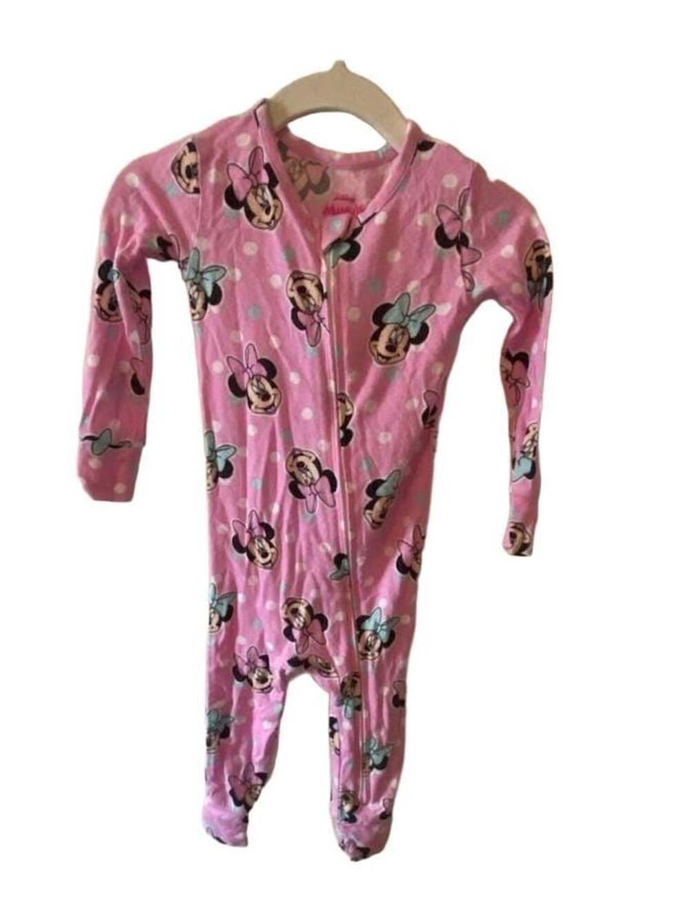 Disney Junior Minnie Mouse Pink Polka Dot Footie Pajamas Sleep and Play 12M